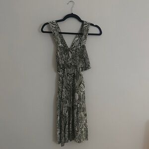 Anthropologie green safari print cutout dress